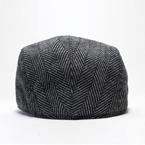 The Original Boston Scally Cap - The Original Newsboy Flat Cap - Single Panel Cotton Fitted Hat for Men - Grey Herringbone - ML