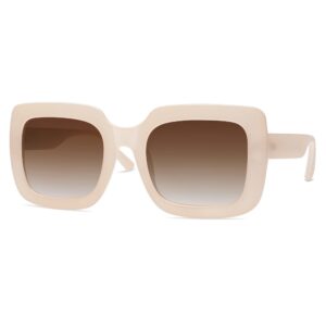 SOJOS Retro Nude Square Polarized Sunglasses for Women Trendy 90s Rectangle Sun Glasses UV400 Shades SJ2219 with Beige/Gradient Brown Lens