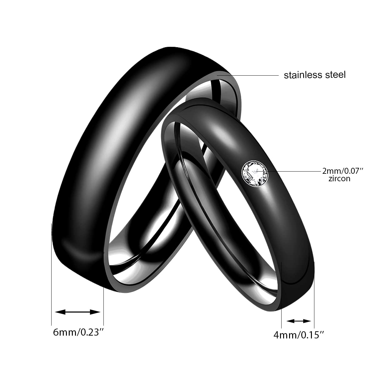 Uloveido Black Stainless Steel Couples Rings for Men Women His and Her Promise Wedding Band Rings for friend friend Y2210（Men, Size 7