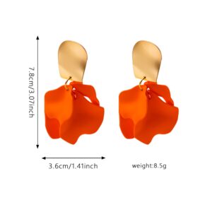 GUOXIAOMEI Chic Elegant Boho Red Rose Petal Dangle Resin Earrings Drop Acrylic Tiered Matte Flower Earrings Statement Exaggerated Floral Tassel Earrings for Women (Orange)