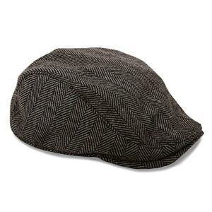 The Original Boston Scally Cap - The Original Newsboy Flat Cap - Single Panel Cotton Fitted Hat for Men - Grey Herringbone - ML