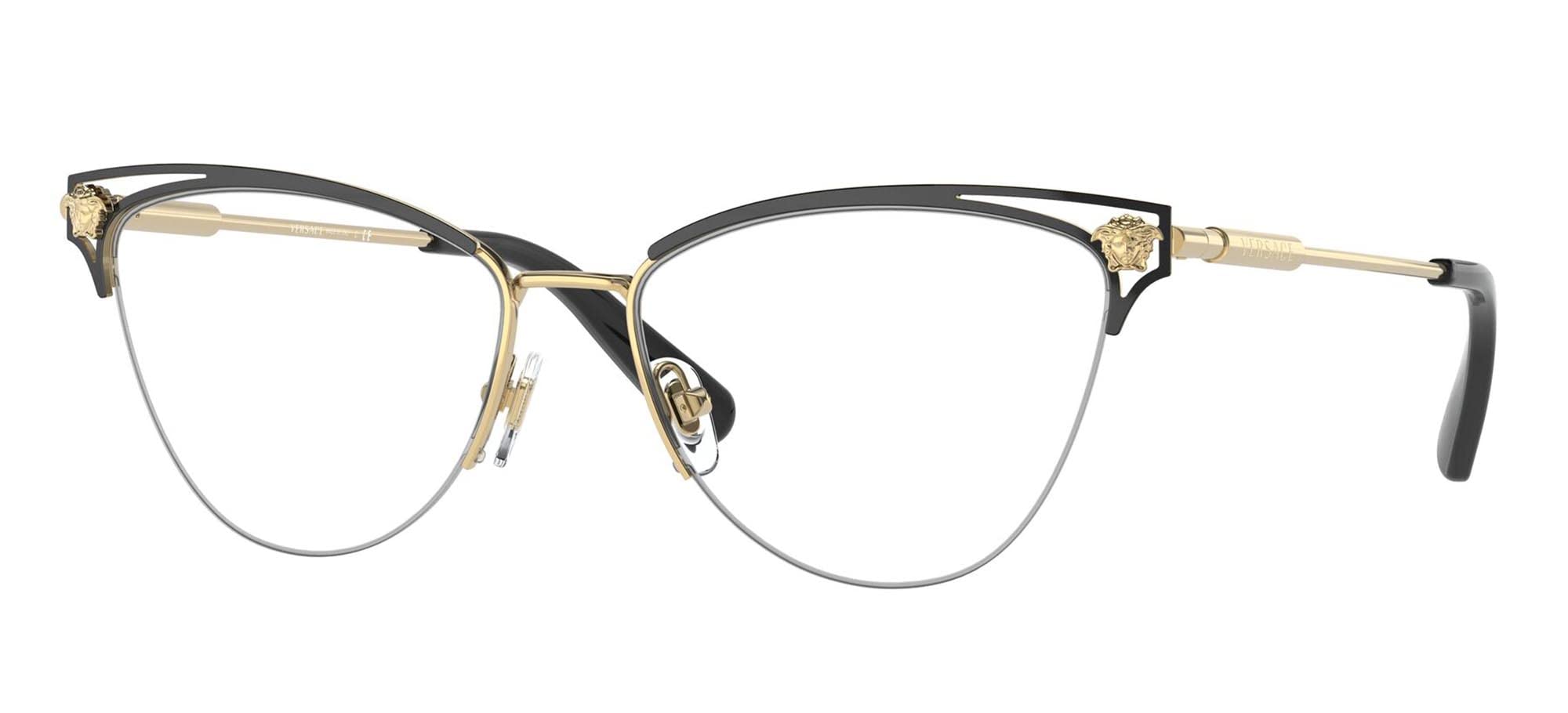 Versace VE 1280 1433 Gold/Black Metal Cat-Eye Eyeglasses 55mm