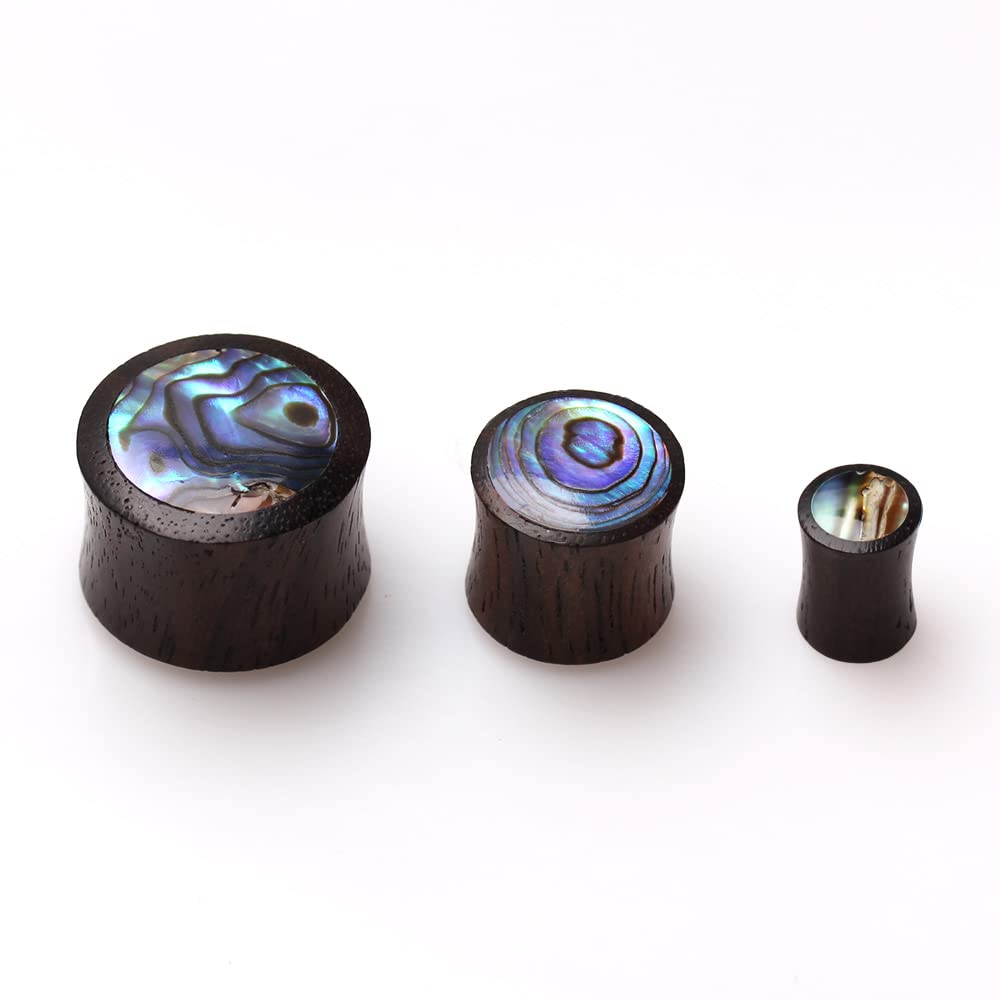 Pierced Owl Organic Sono Wood with Abalone Inlay Saddle Plugs, Sold as a Pair (10mm (00GA))