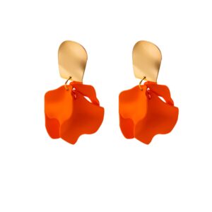 GUOXIAOMEI Chic Elegant Boho Red Rose Petal Dangle Resin Earrings Drop Acrylic Tiered Matte Flower Earrings Statement Exaggerated Floral Tassel Earrings for Women (Orange)