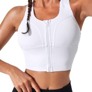 Verdusa Women's Zip Up Front Criss Cross Back Workout Sport Bra Tank Top White M