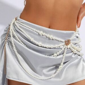 Asooll Pearl Belly Chain Layered Waist Body Chains Bikini Belly Jewelry Fashion Beach Rave Party Club Body Accessories Jewelry for Women and Girls