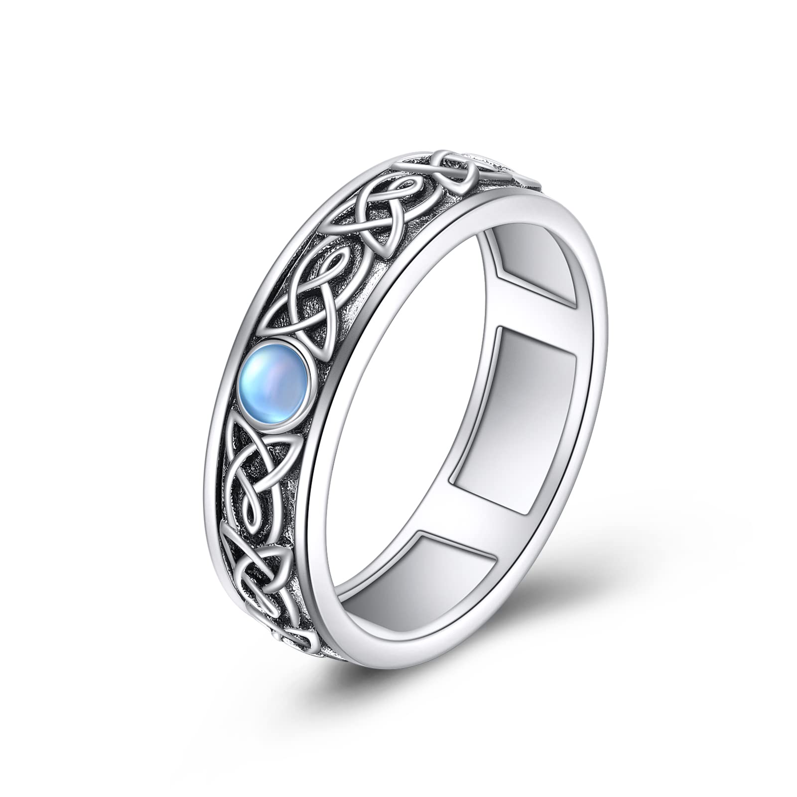 POPLYKE Sterling Silver Anxiety Spinner Rings Moonstone Celtic Ring Rotatable Mood Rings for Women Men Relieve Stress Gift（9 Size）