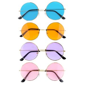 chrorine 4 pairs round hippie sunglasses assorted colors hippie glasses for women circle tinted sunglasses for women men hippie party decorations