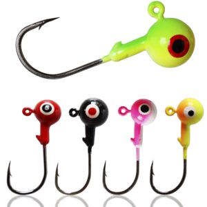 Vinfutin Fishing Jig Head Hooks with 3D Eyes Colorful Ball Head Jig Sharp Hooks Fishing for Worm Fishing Lures Bass Trout Saltwater and Freshwater Fishing Tackle Box Weight (0.13oz(3.5g)-30pcs)