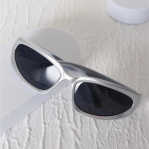 ADE WU Wrap Around Fashion Sunglasses for Women Men Trendy y2k Silver Sport Sun Glasses Goggles Futuristic Shades