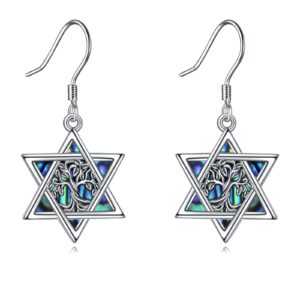 yfn star of david earrings sterling silver tree of life dangle earrings abalone shell jewish jewelry gifts for women star of david jewelry for hanukkah