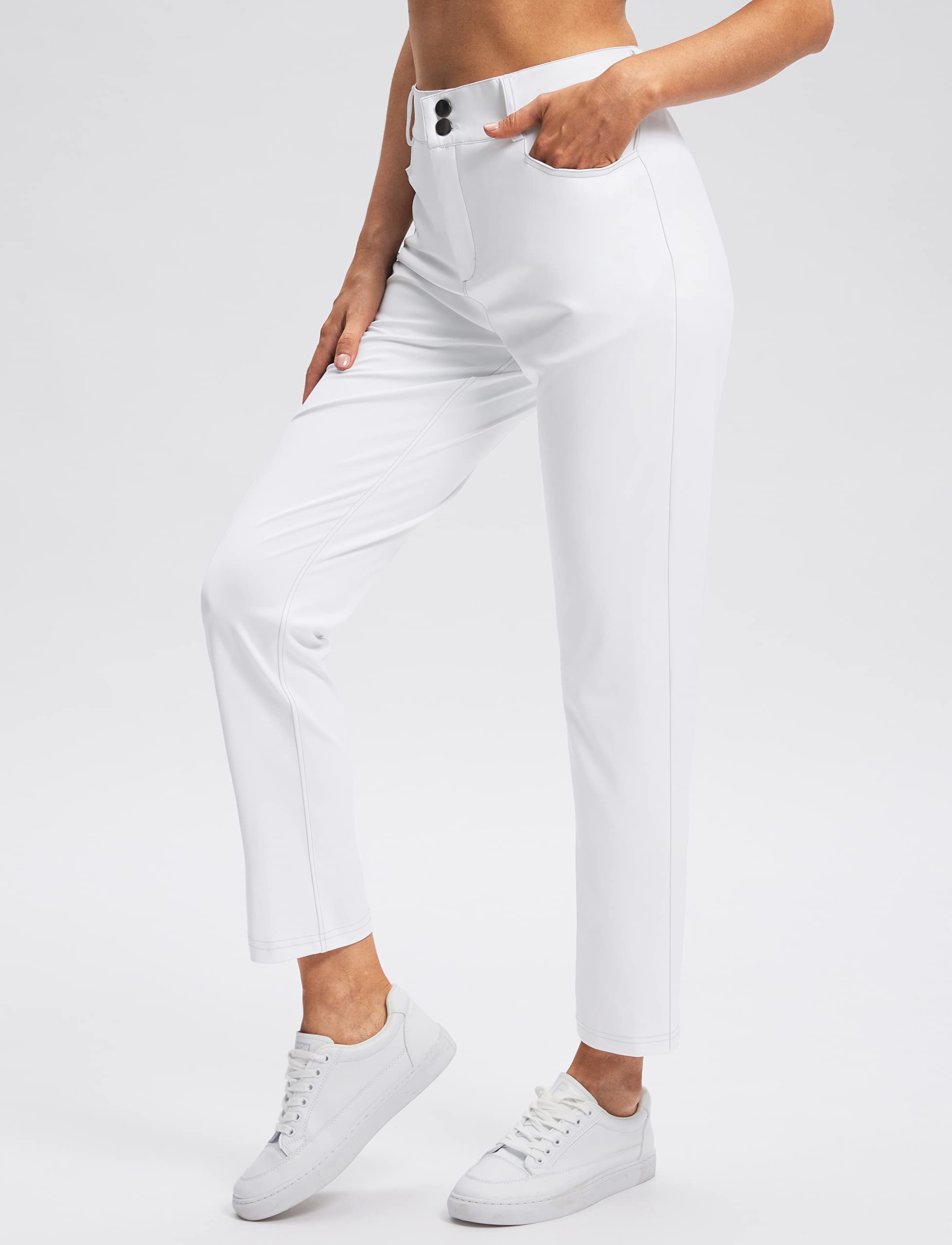 Viodia Women's Golf Pants with Zipper Pockets 7/8 Stretch Ankle Pants for Women Travel Casual Work White