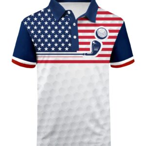 V VALANCH Red White and Blue Shirts for Men Collared Flag T Shirts Moisture Wicking Tennis Polo July 4Th Shirts