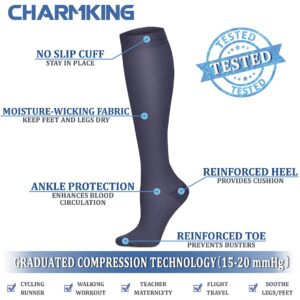 CHARMKING Compression Socks for Women & Men (8 Pairs) 15-20 mmHg Graduated Copper Support Socks are Best for Pregnant, Nurses - Boost Performance, Circulation, Knee High & Wide Calf (L/XL, Multi 44)