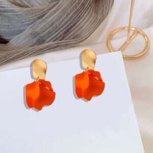 GUOXIAOMEI Chic Elegant Boho Red Rose Petal Dangle Resin Earrings Drop Acrylic Tiered Matte Flower Earrings Statement Exaggerated Floral Tassel Earrings for Women (Orange)