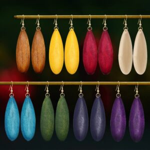 8 Pairs Unique Lightweight Handmade Vintage Bohemian Nature Wooden Dangle Drop Earrings Boho Retro Geometric Teardrop Wood Hook Earring Sets for Women Statement Jewelry Gifts (8 Pairs)