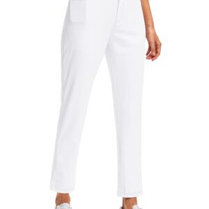 Viodia Women's Golf Pants with Zipper Pockets 7/8 Stretch Ankle Pants for Women Travel Casual Work White