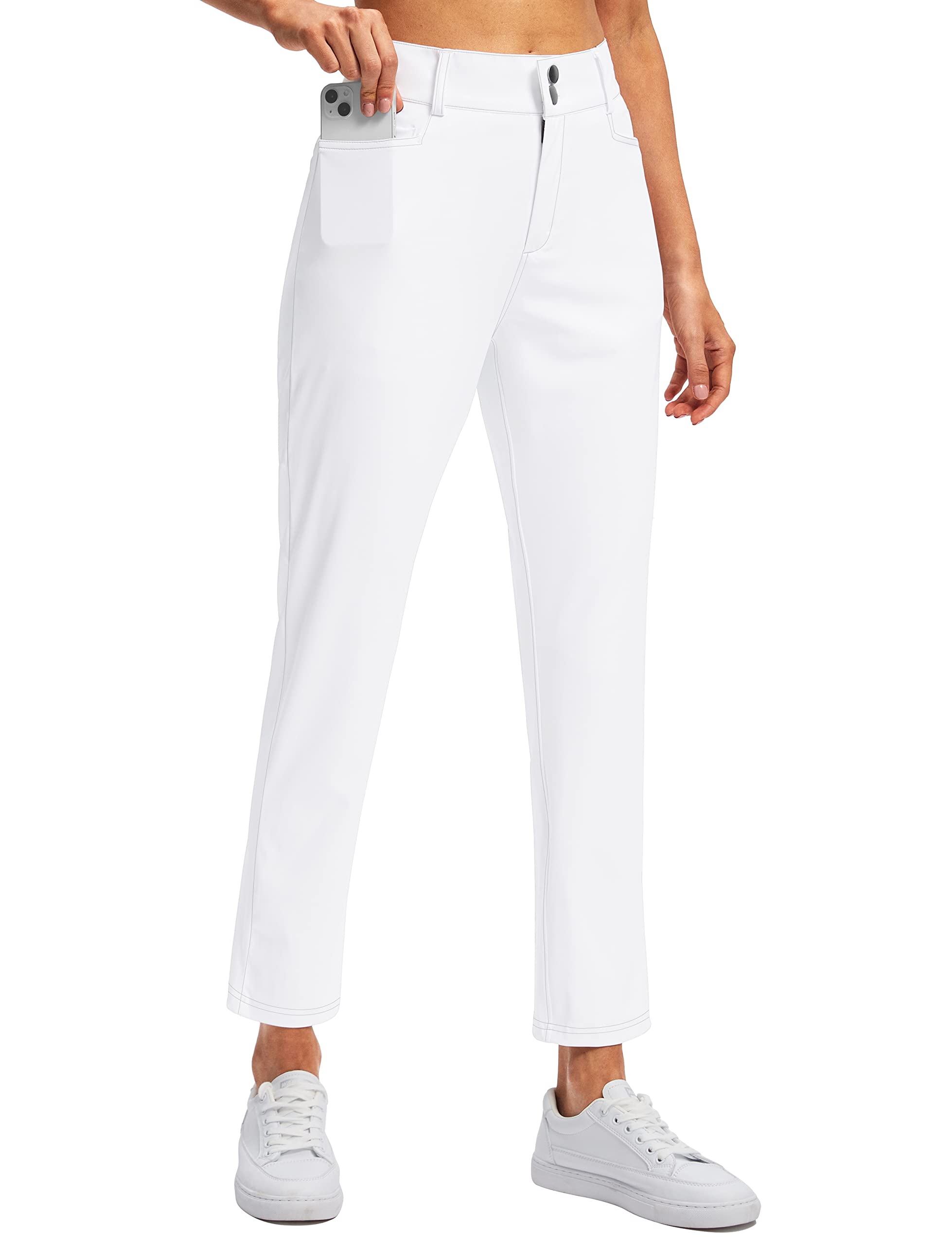 Viodia Women's Golf Pants with Zipper Pockets 7/8 Stretch Ankle Pants for Women Travel Casual Work White