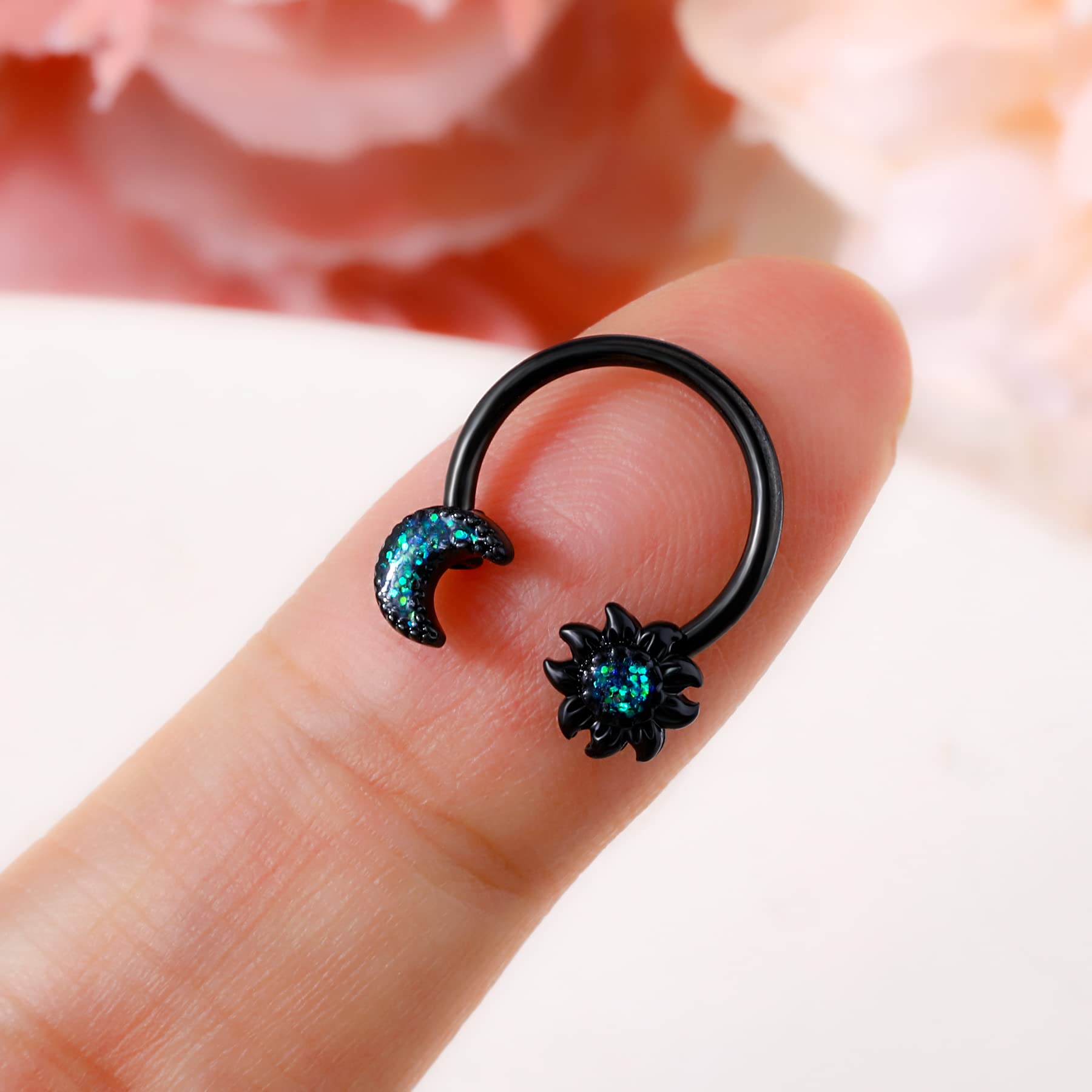 Melighting 16G Septum Rings Moon Daith Piercing Jewelry Sun Black Septum Jewelry 316L Surgical Steel Nose Rings Hoop Helix Earrings Cartilage Jewelry for Women