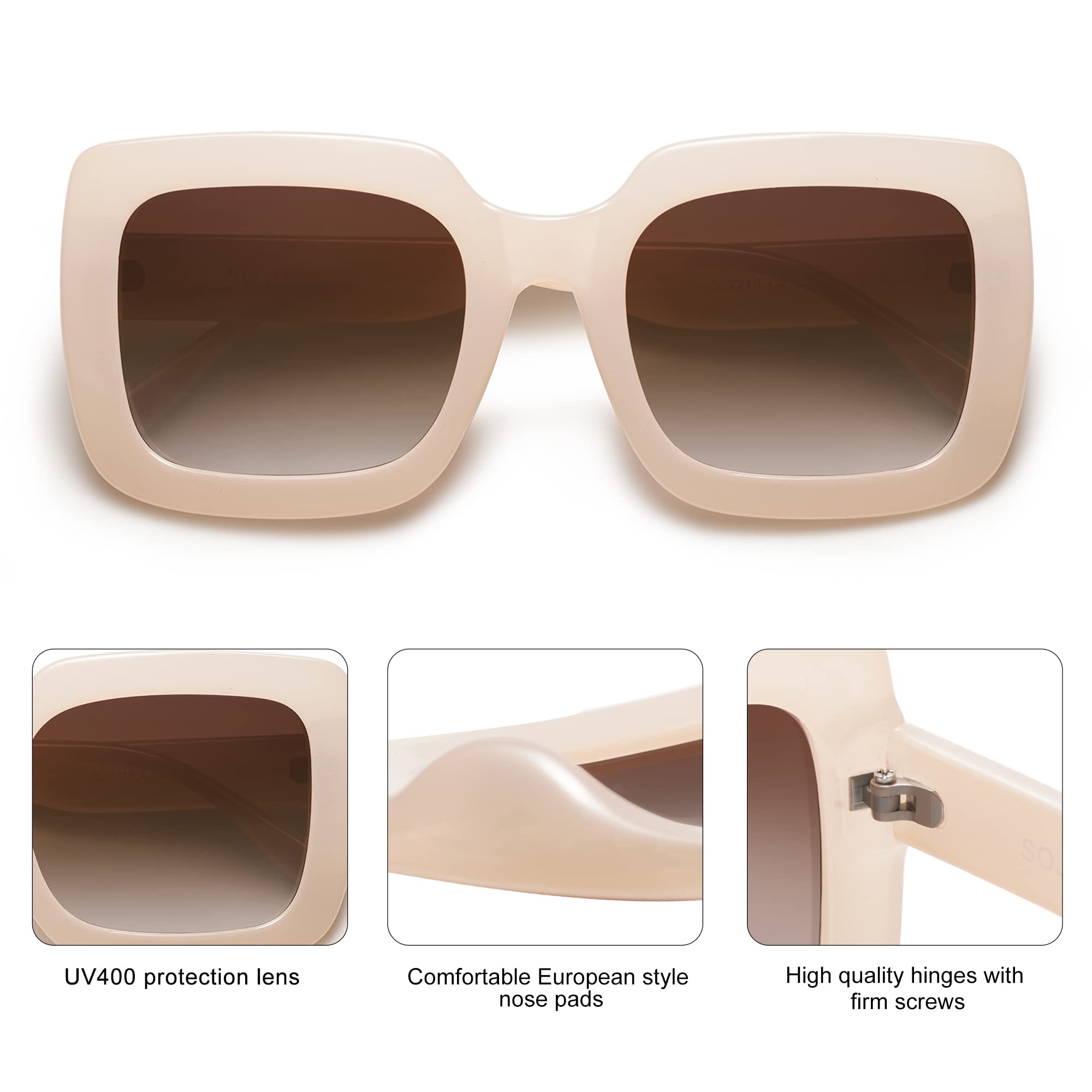 SOJOS Retro Nude Square Polarized Sunglasses for Women Trendy 90s Rectangle Sun Glasses UV400 Shades SJ2219 with Beige/Gradient Brown Lens