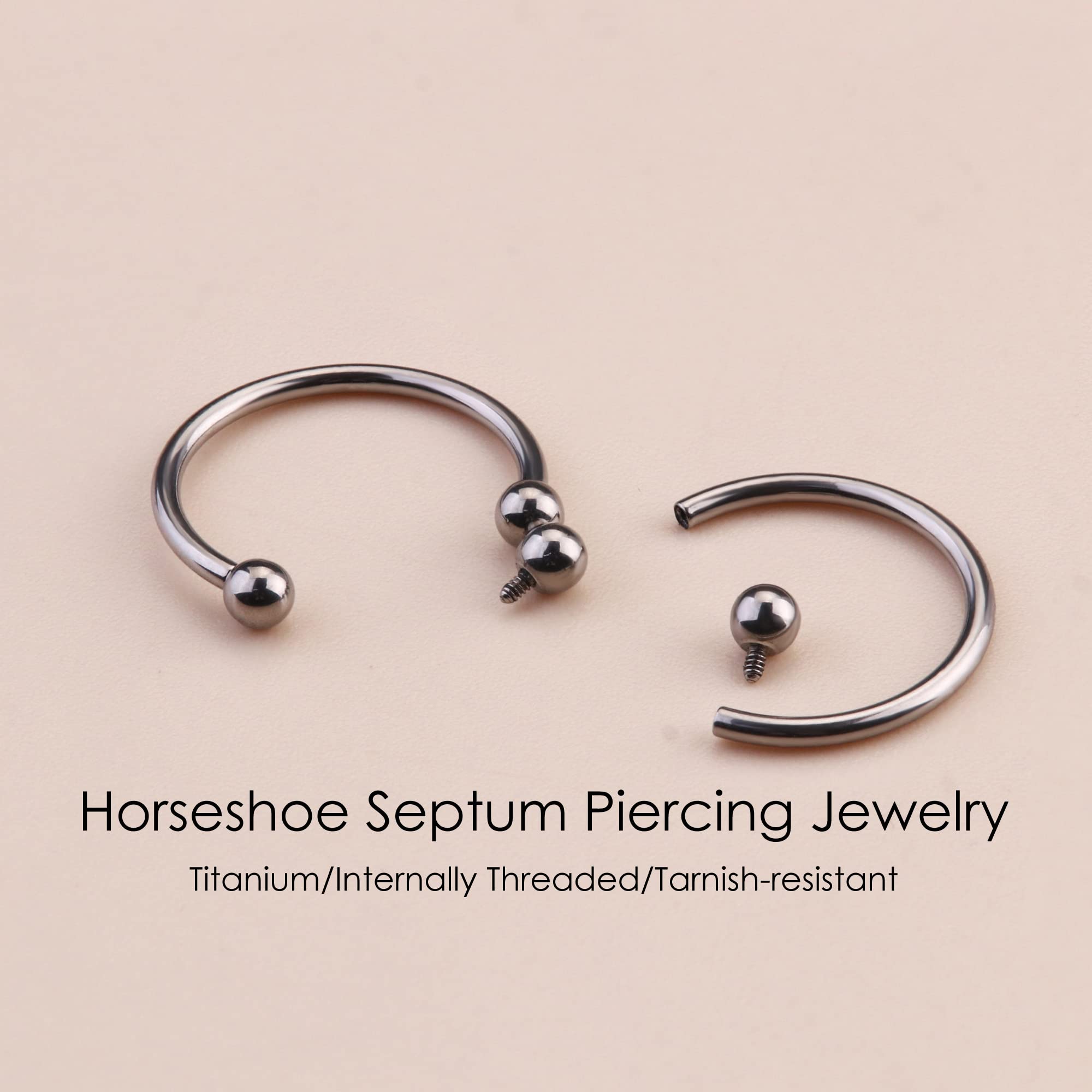 MILACOLATO 16g Septum Rings for Women Men | Implant Grade G23 Titanium Septum Ring | Internally Threaded Horseshoe Barbell Piercing Jewelry for Nose Lip Tragus Eyebrow Helix Daith | 2pcs 8mm