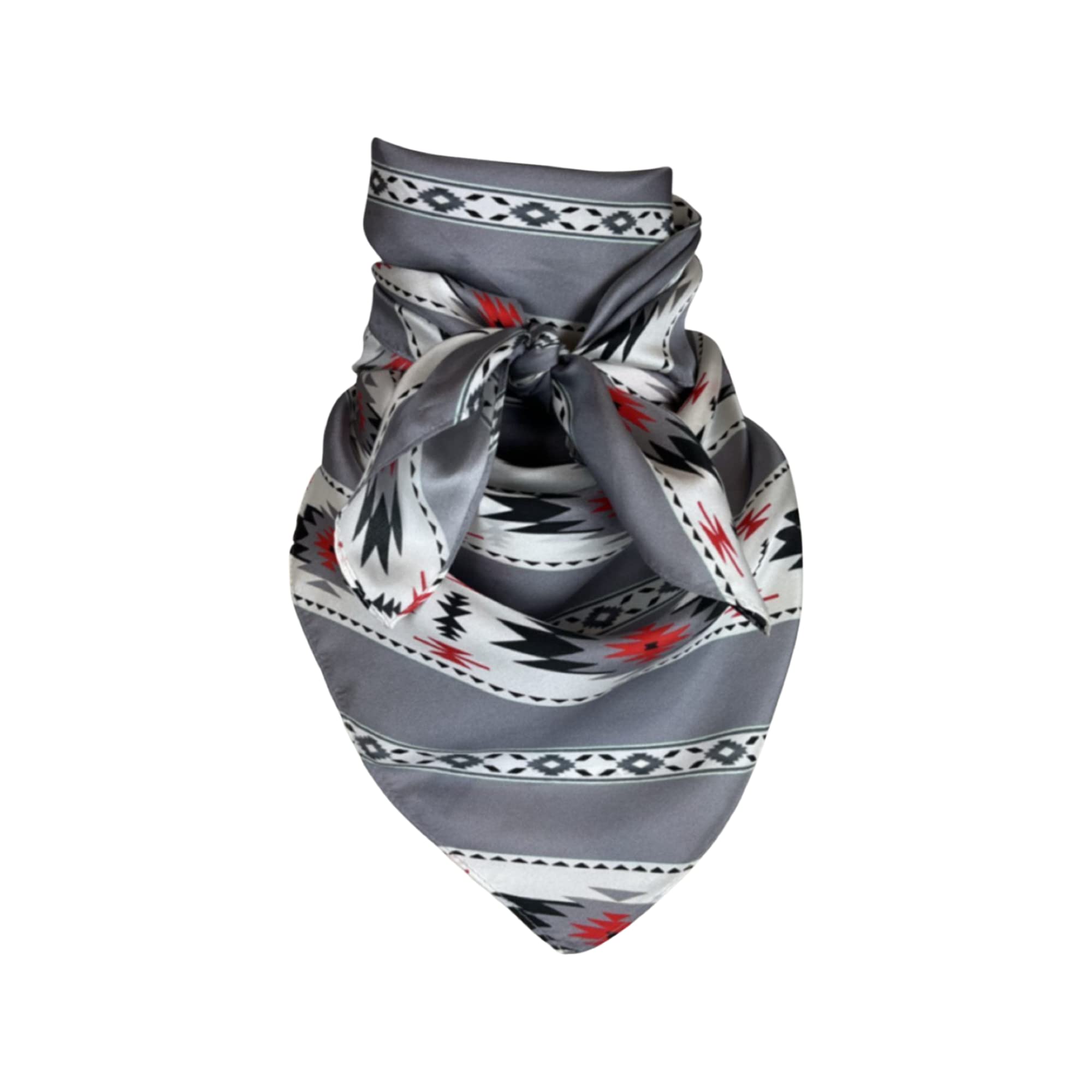 Austin Accent Cowboy Bandana 100% Silk Scarf Wild Rag 34 Inch Multiple Colors (Southwest Gray Red)