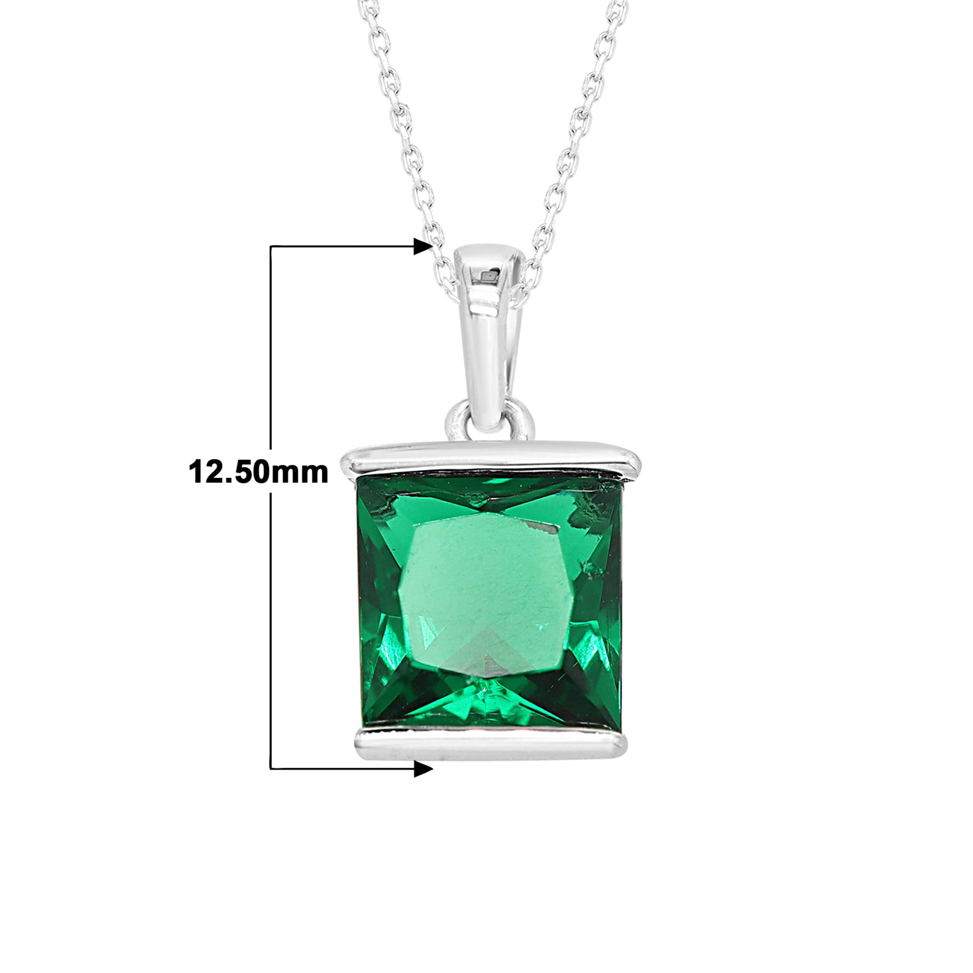 Shineadime Solitaire Pendant Necklace - Princess Cut Simulated Emerald Bar Set Along With 18" Chain In 14k White Gold Over Sterling Silver Jewelry for Women