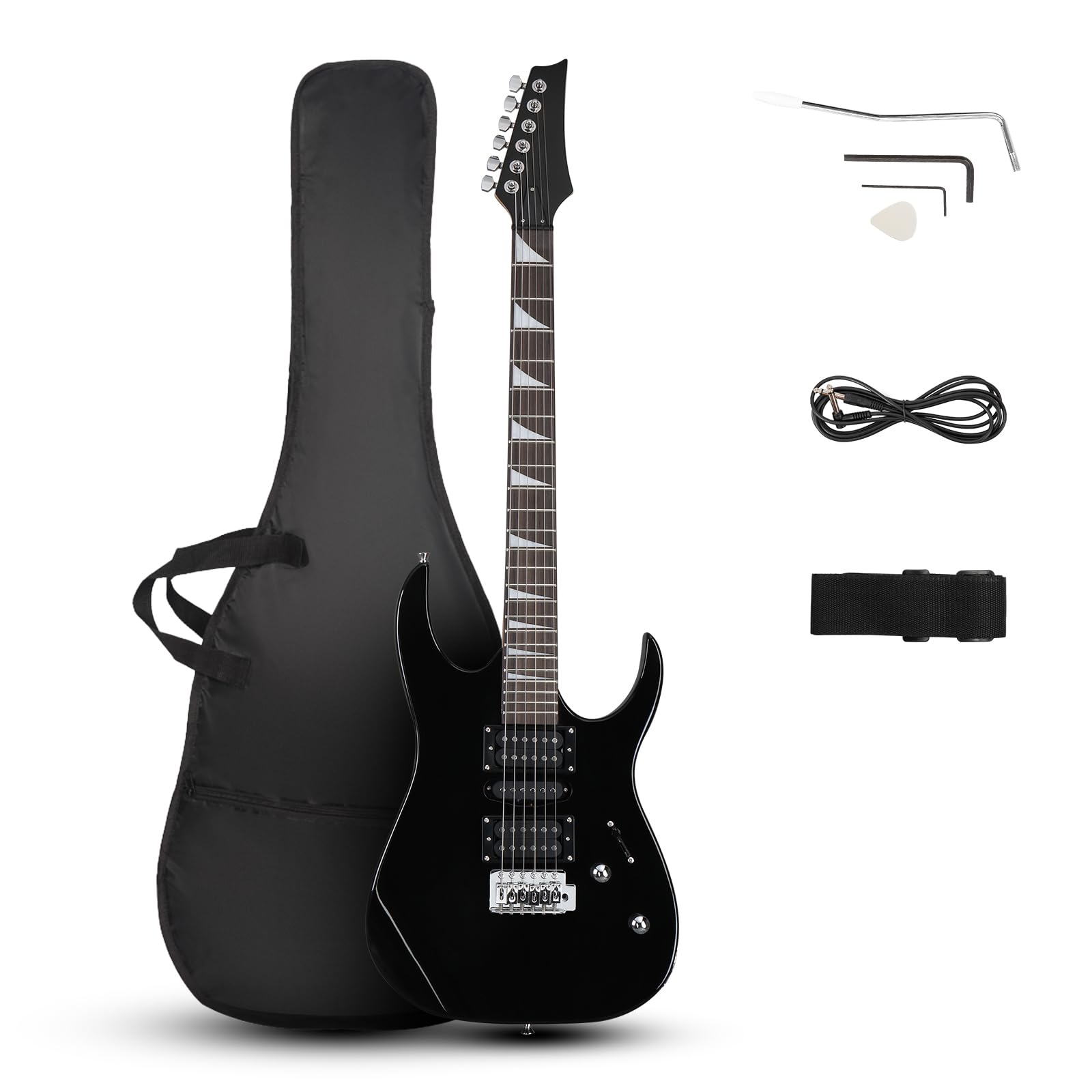 Ktaxon Full-Size Electric Guitar, Solid Body HSH Pickups 170 Guitar Beginner Kit with Gig Bag, Shoulder Strap, Tremolo Arm, Cable, Picks All Accessories (Black)