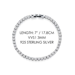 Sterling Silver Moissanite Tennis Bracelet for Women- White Gold Plated 925 Silver Chain,Elegant Trendy D Color VVS1 Round Lab Diamond for Fashion Party Prom Wedding Birthday Gifts for Women(Silver 7")