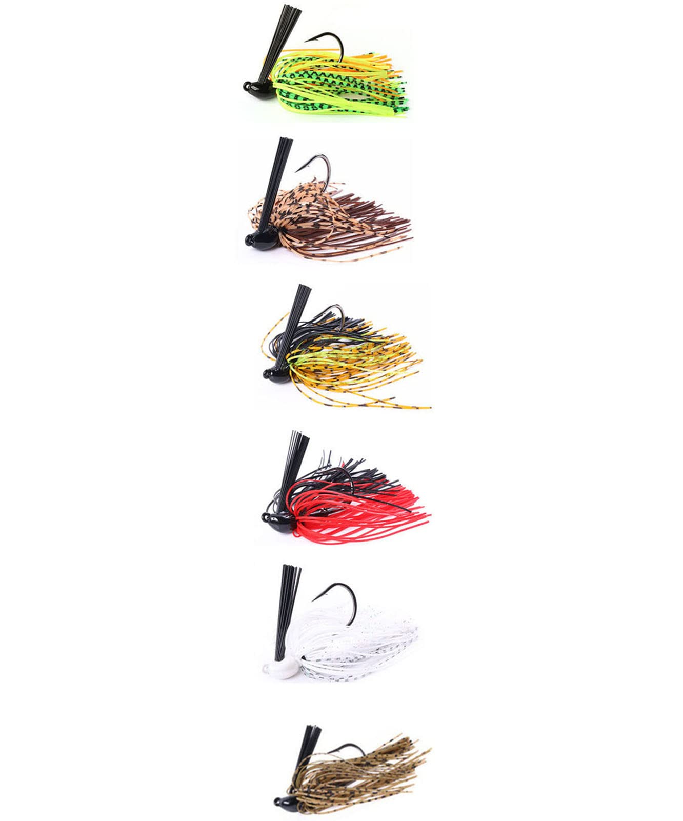 6Pcs-Weedless-Swimming-Jigs-Fishing-Lure,Saltwater Chatter Fish Baits for Bass Fishing Lures Jig Heads with Weed Guard Freshwater Crappie Artificial Bait Hooks Mix Color Skirts Kits for Pike Trout