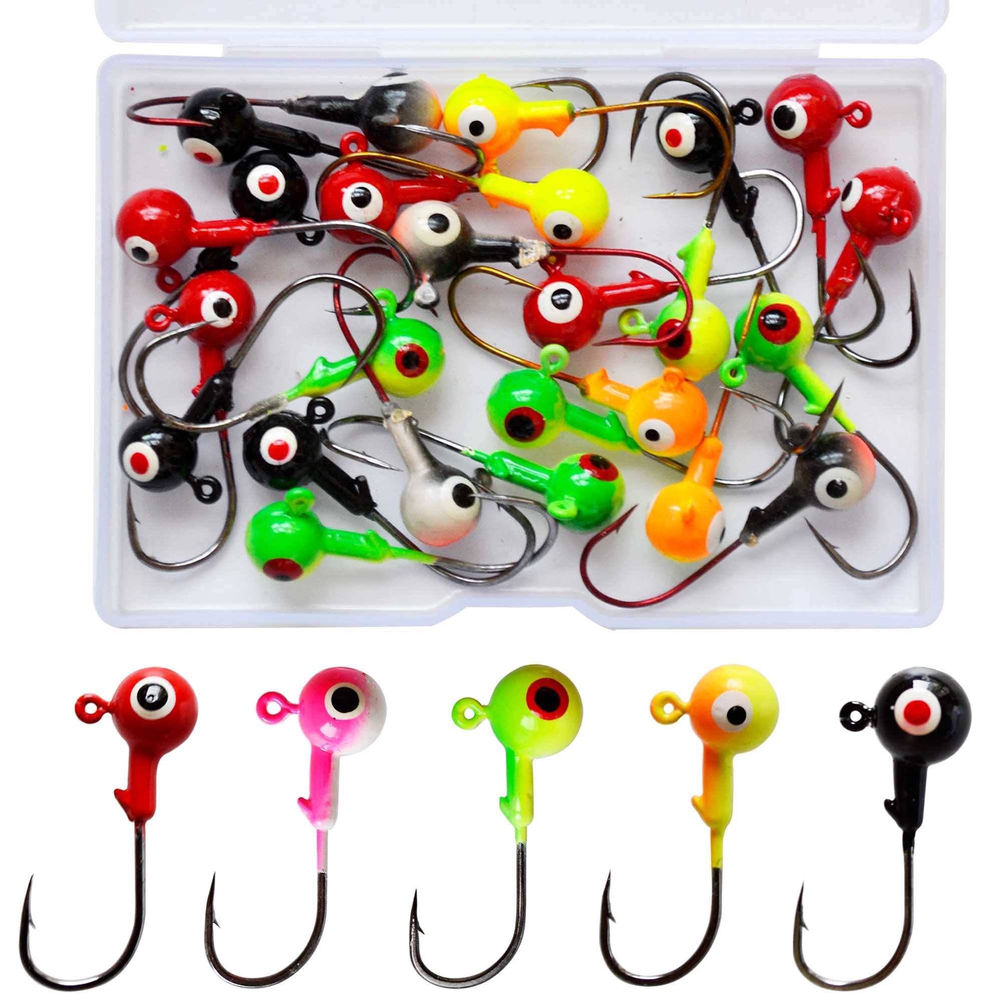 Vinfutin Fishing Jig Head Hooks with 3D Eyes Colorful Ball Head Jig Sharp Hooks Fishing for Worm Fishing Lures Bass Trout Saltwater and Freshwater Fishing Tackle Box Weight (0.13oz(3.5g)-30pcs)