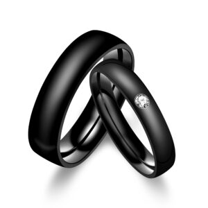 Uloveido Black Stainless Steel Couples Rings for Men Women His and Her Promise Wedding Band Rings for friend friend Y2210（Men, Size 7