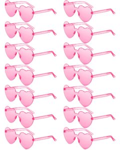 toodoo 14 pairs heart shaped sunglasses for women girls heart sunglasses rimless transparent glasses bulk for party favors(pink)