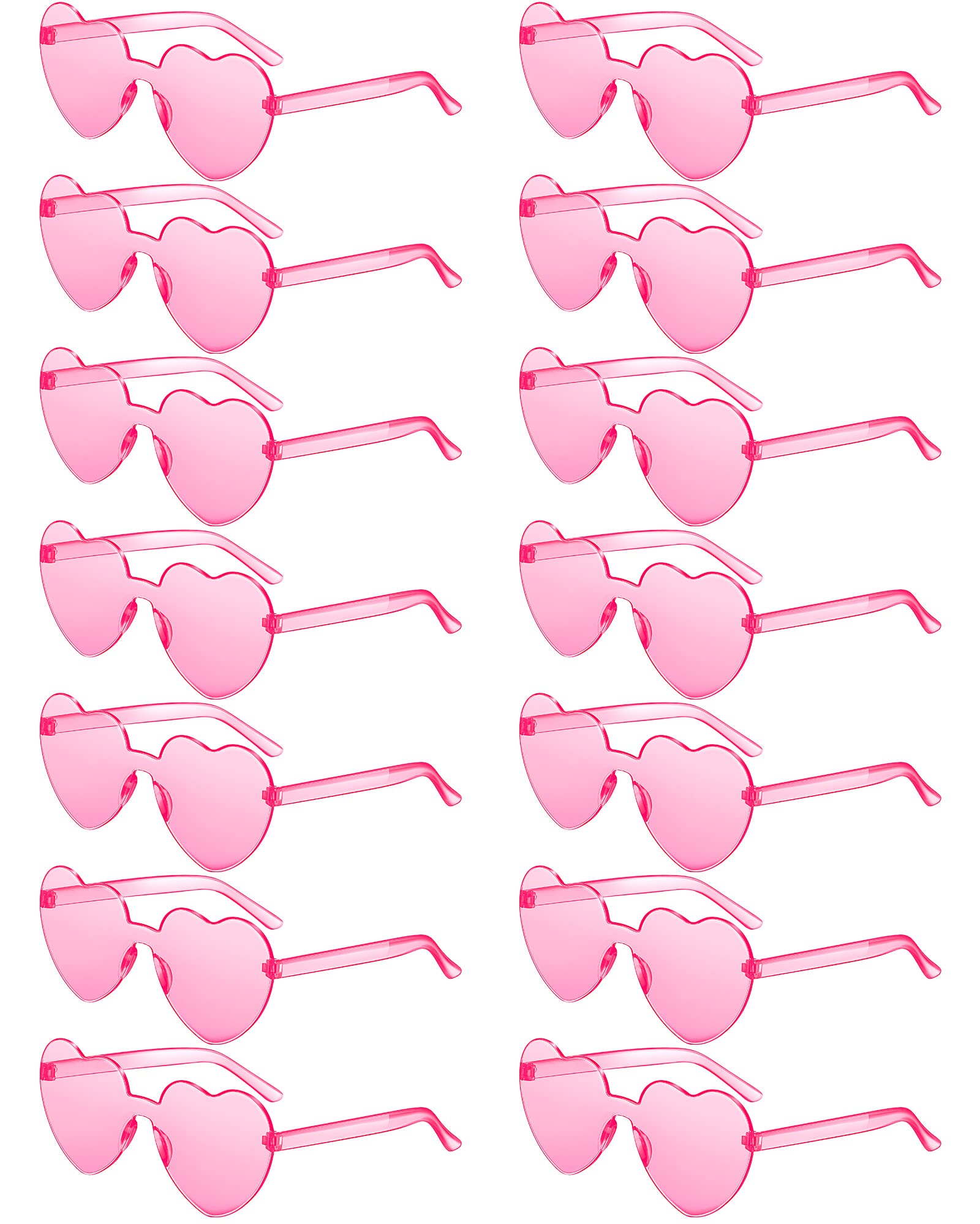 TOODOO 14 Pairs Heart Shaped Sunglasses for Women Girls Heart Sunglasses Rimless Transparent Glasses Bulk for Party Favors(Pink)