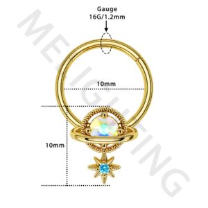 Melighting Septum Rings 16G Planet Septum Jewelry Surgical Steel Daith Piercing Jewelry Clear CZ Hinged Segment Helix Earrings Cartilage Piercing Jewelry Women