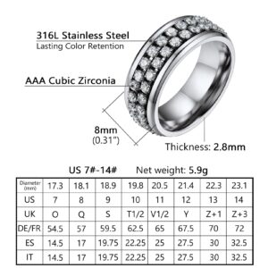 PROSTEEL Stainless Steel Spinning Pinky Ring Size 8 Cubic Zirconia Anxiety Chunky Ring Fidget For Women Men