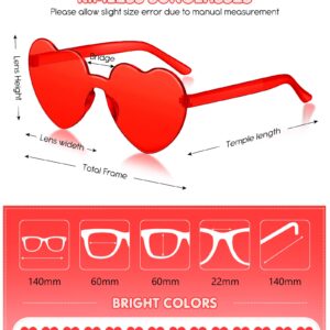 TOODOO 14 Pairs Heart Shaped Sunglasses for Women Girls Heart Sunglasses Rimless Transparent Glasses Bulk for Party Favors(Red)