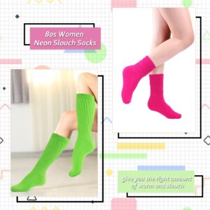 Whaline 10Pcs 90s Neon Party Headband Wristbands Slouch Socks Set Stretchy Cotton Knit Green Rose Red Knee High Socks Sweatbands 80s Style Women Girls Sport Accessories for Yoga Tennis Running