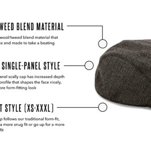 The Original Boston Scally Cap - The Original Newsboy Flat Cap - Single Panel Cotton Fitted Hat for Men - Grey Herringbone - XXL