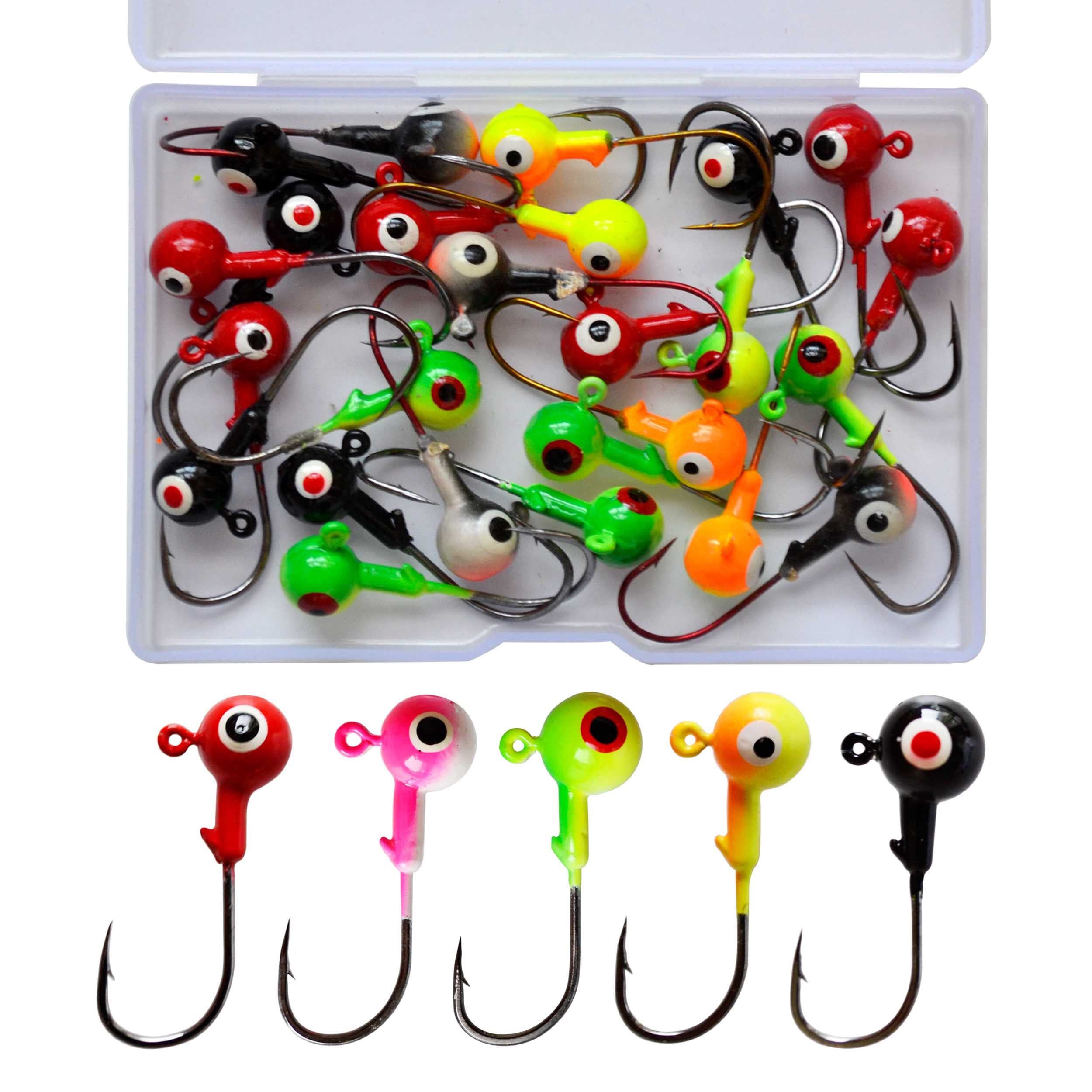 Vinfutin Fishing Jig Head Hooks with 3D Eyes Colorful Ball Head Jig Sharp Hooks Fishing for Worm Fishing Lures Bass Trout Saltwater and Freshwater Fishing Tackle Box Weight (0.36oz(10g)-15pcs)