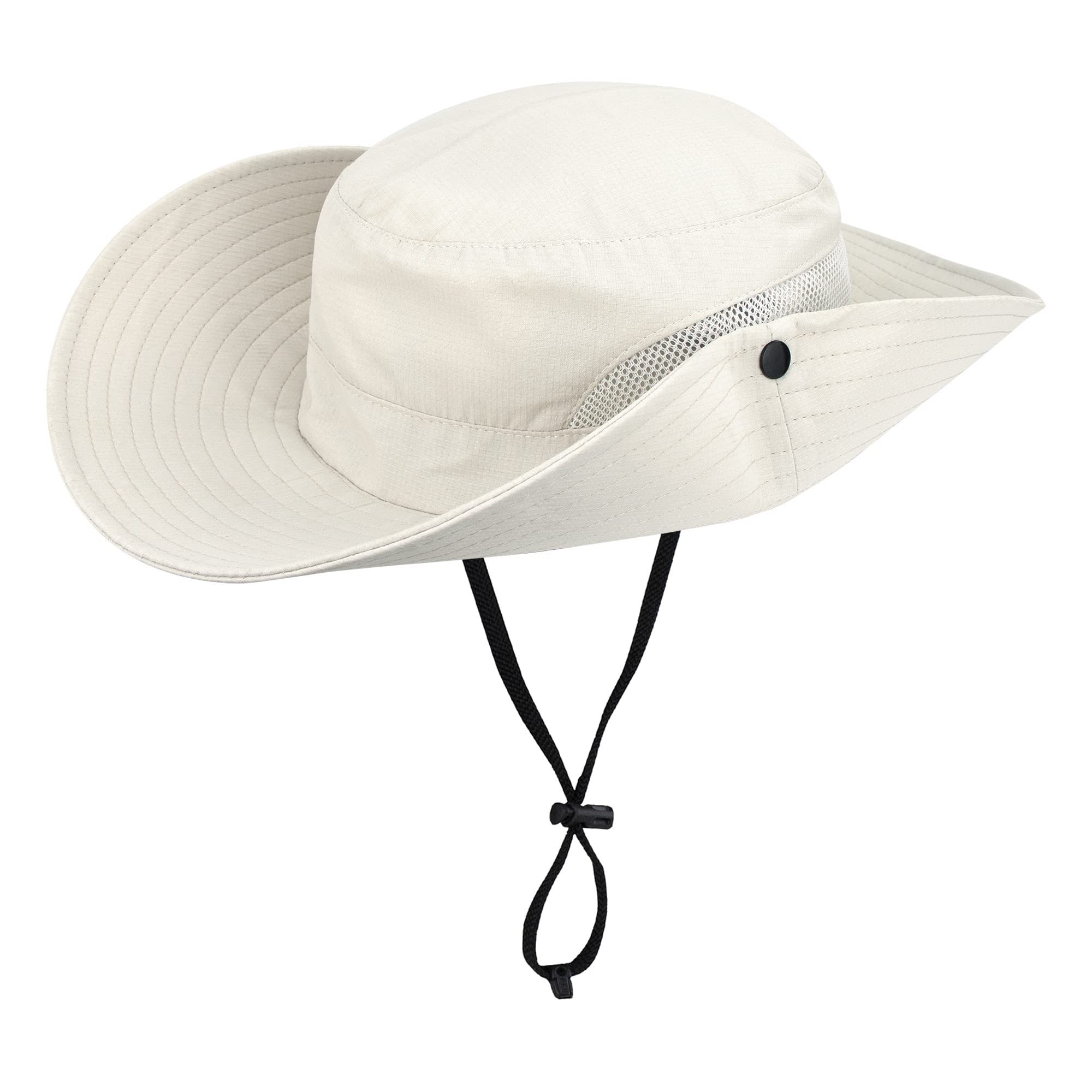 Women's Sun-Hat UV-Protection-Foldable Mesh Wide-Brim Outdoor Summer Beach Fishing Hat with Ponytail-Hole (One Size, Beige)