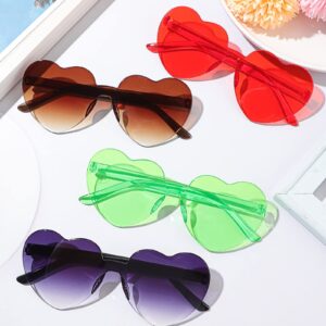 CHENGU 12 Pairs Summer Heart Rimless Sunglasses for Women Transparent Trendy Heart Sunglasses, Bachelorette Party(Bright Colors)