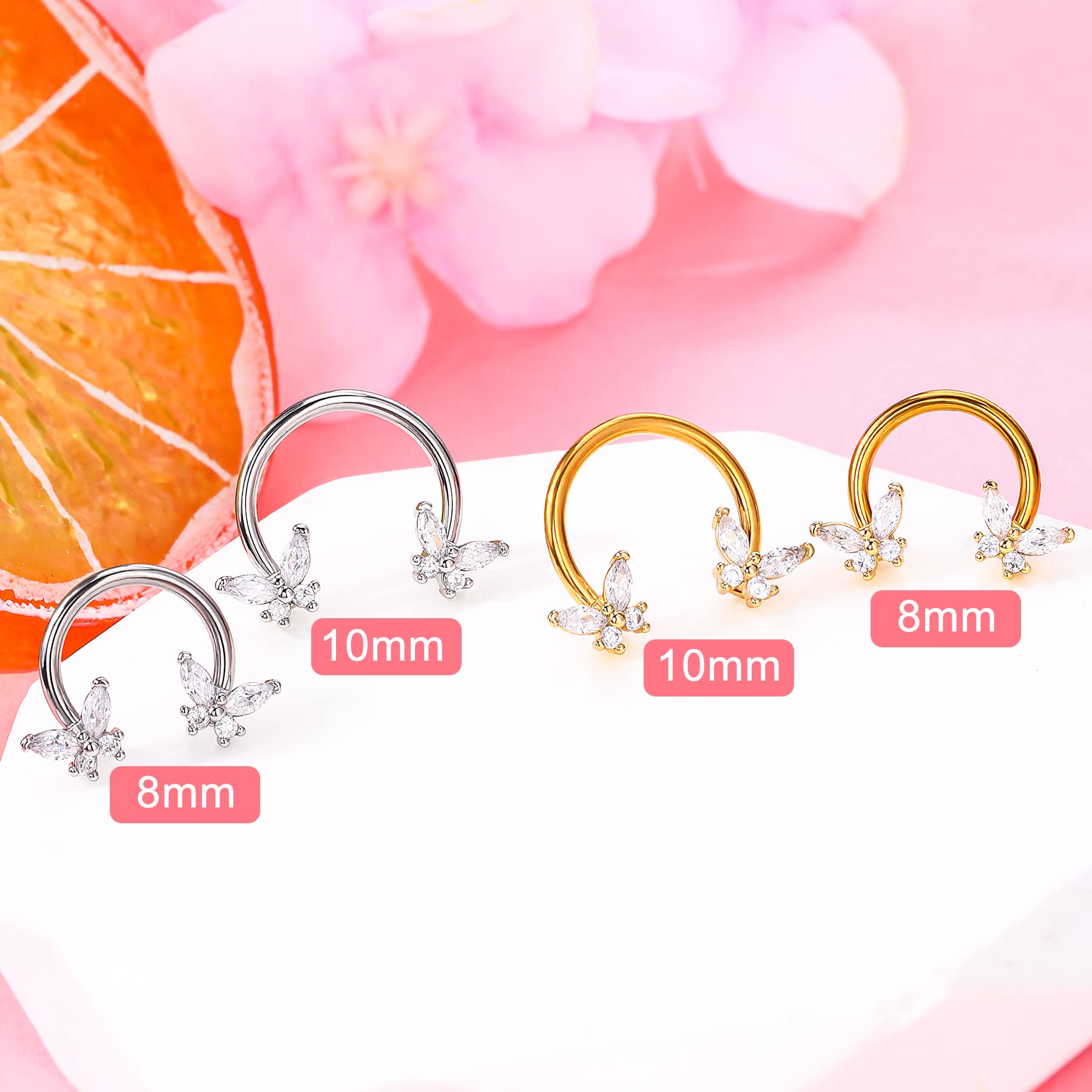 Melighting Butterfly Septum Rings 16G Daith Earrings 316L Surgical Steel Septum Jewelry Clear CZ Nose Rings Hoop Helix Earrings Cartilage Piercing Jewelry for Women