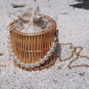 Straw Beach Pearl Bag Purse Bag for Women Vacation Handmade Basket Tote Bamboo Should Bag Handbag Best Gift for Girls Wife