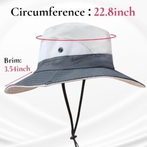 NPQQUAN Ponytail Sun Bucket Hat for Women Men Wide Brim UPF 50+ Fishing & Beach Hats Beige/Grey