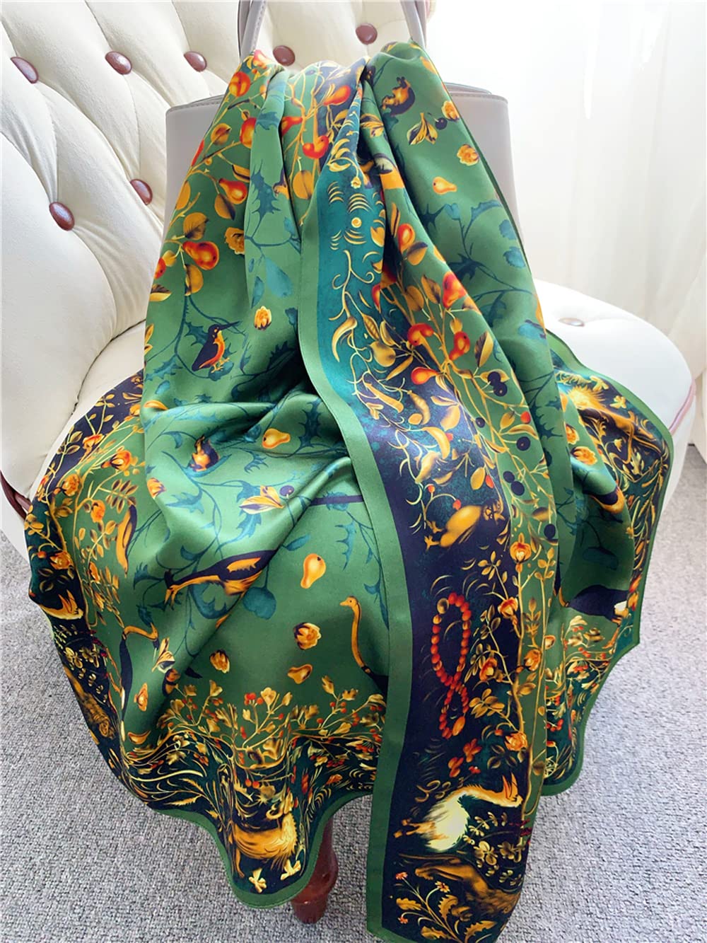 SUNMISILK 100% Mulberry Silk Scarfs for Women Floral Print Satin Long Scarf for Headscarf Hair Wraps Shawl with Gift Packed (Lxsl04)