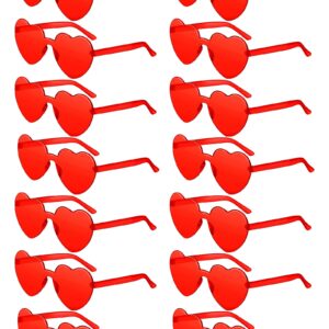 TOODOO 14 Pairs Heart Shaped Sunglasses for Women Girls Heart Sunglasses Rimless Transparent Glasses Bulk for Party Favors(Red)