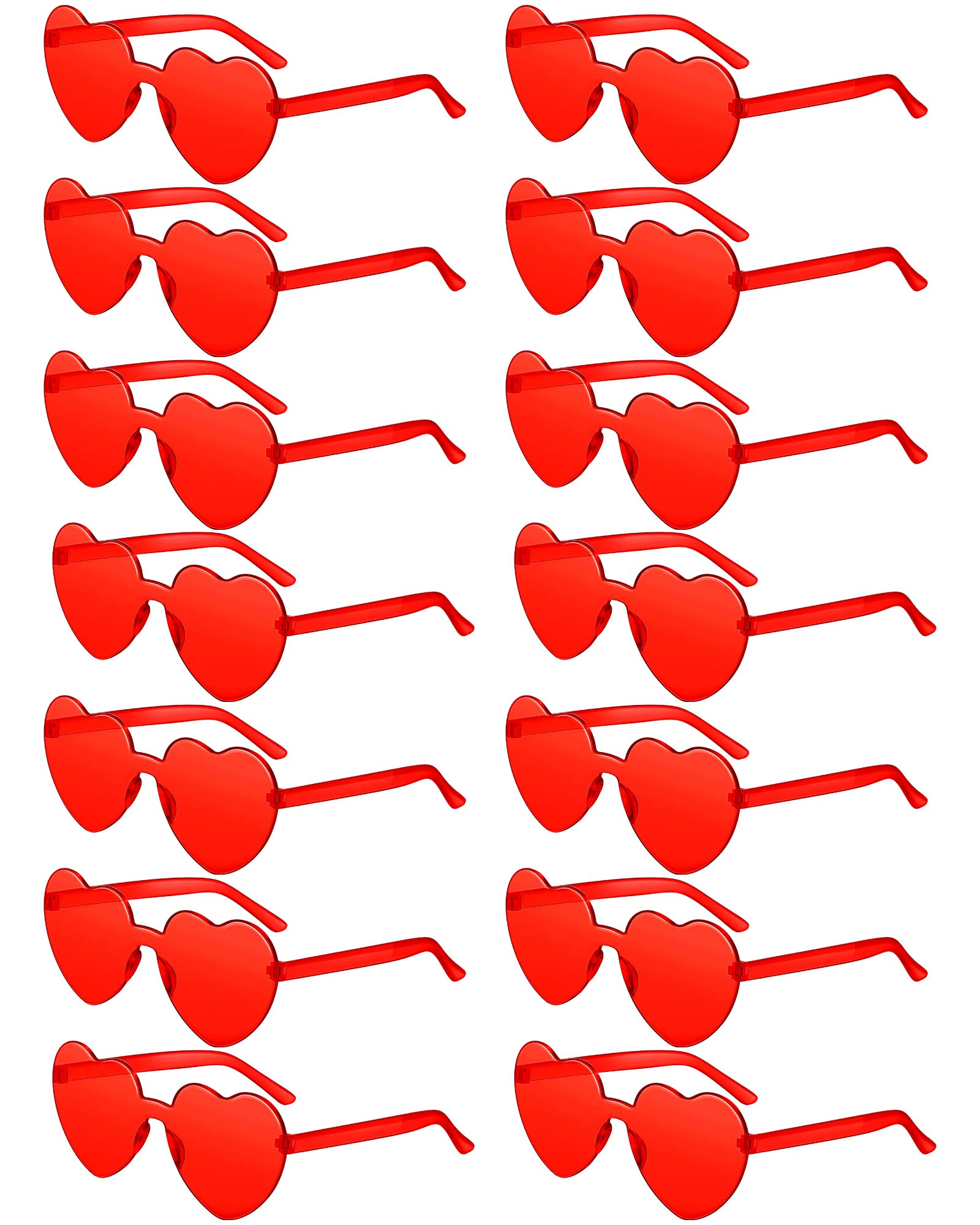 TOODOO 14 Pairs Heart Shaped Sunglasses for Women Girls Heart Sunglasses Rimless Transparent Glasses Bulk for Party Favors(Red)