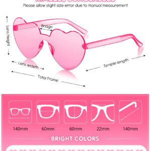 TOODOO 14 Pairs Heart Shaped Sunglasses for Women Girls Heart Sunglasses Rimless Transparent Glasses Bulk for Party Favors(Pink)