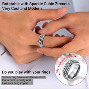 PROSTEEL Custom Cubic Zirconia Stress Pinky Rings Size 7 Stainless Steel Spinner Anxiety Ring For Women